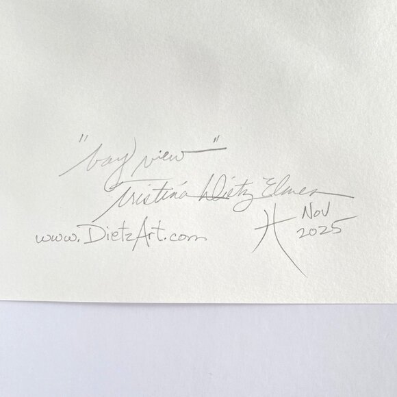 Bay View Original Acrylic Palette Knife Painting Matted 11x14in Wall Art - Picture 6 of 7